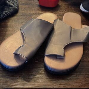 Brown and Black Slide Sandals